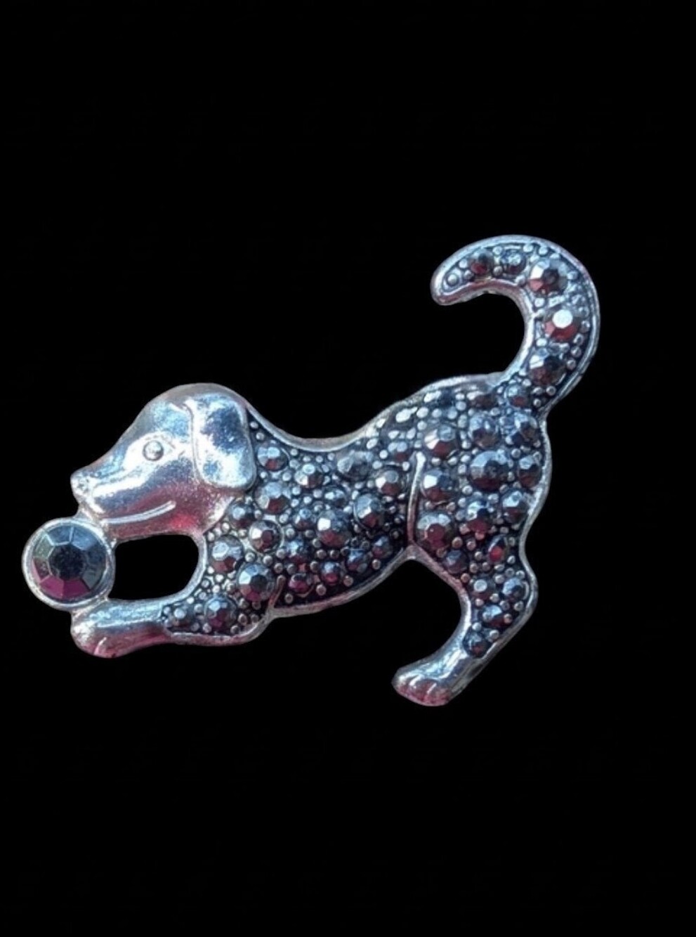 Silver Dog Brooch Pin with Black Rhinestones - Decorative Pet-Themed Accessory